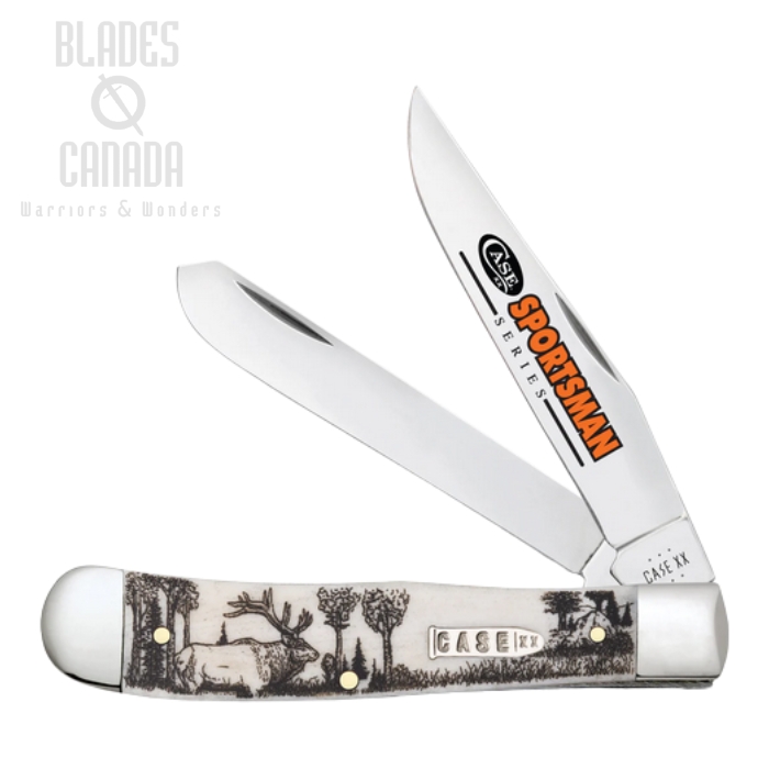 Case Trapper Folding Knife, Stainless, Sportsman Series Elk, Smooth Natural Bone, 81222